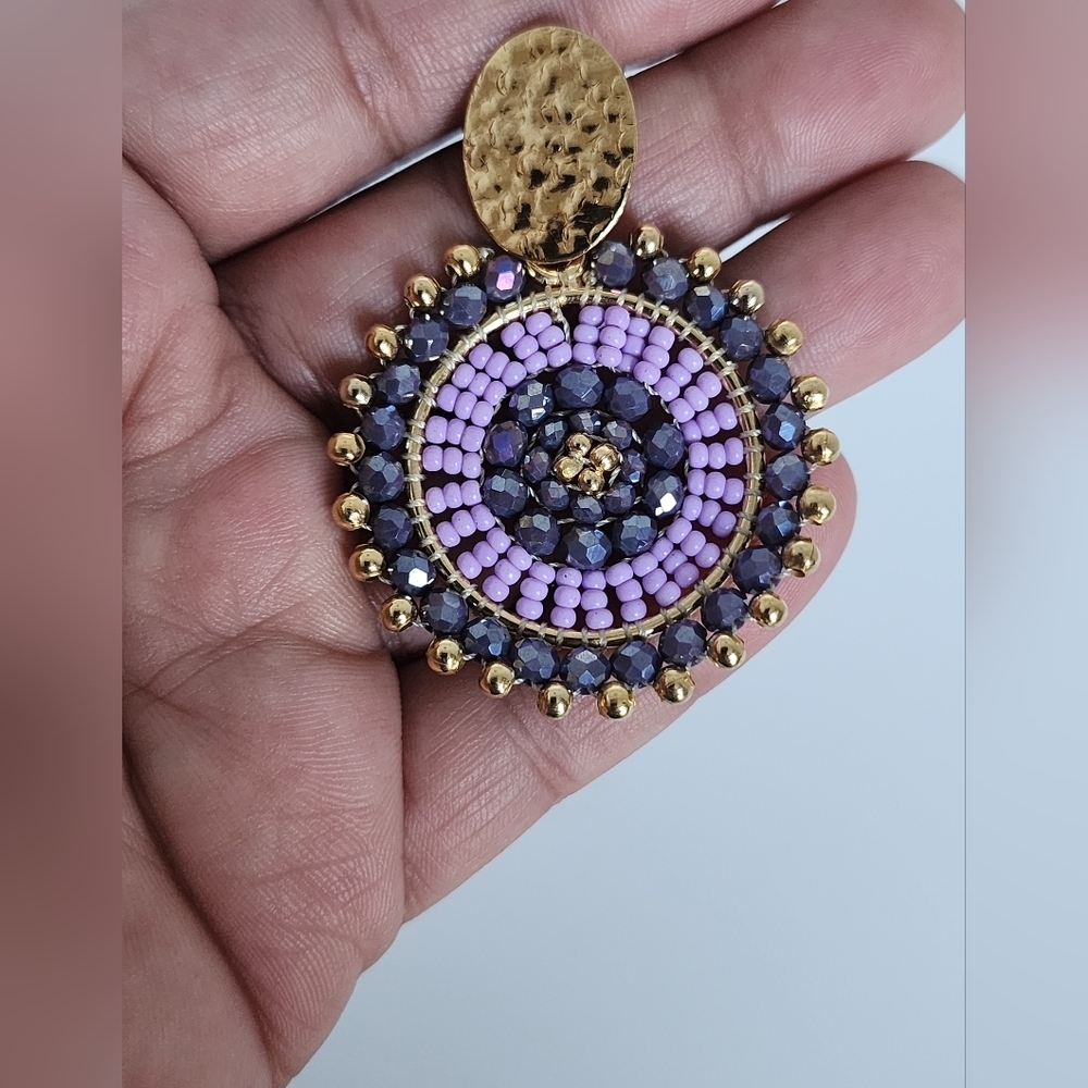 Purple and Gold Beaded Earrings